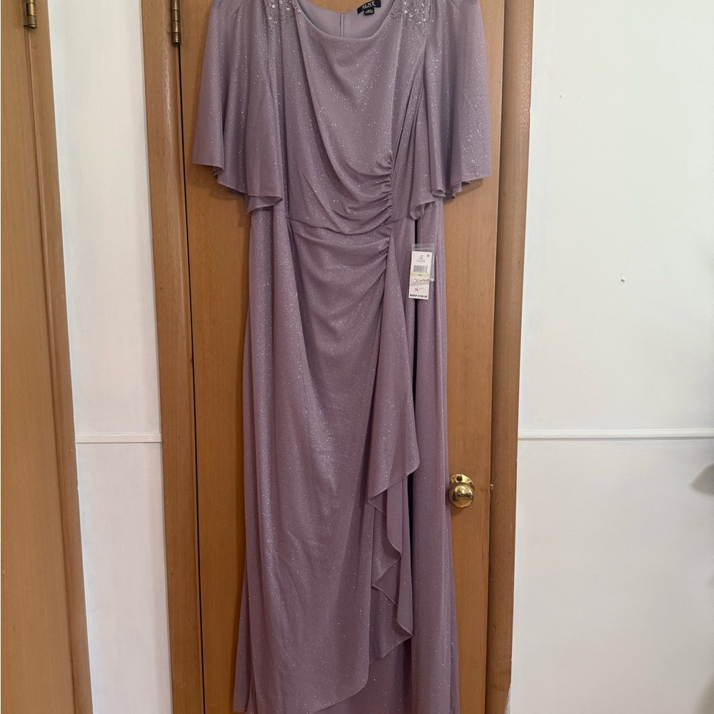 SLNY Shimmering Lavender Asymmetrical Dress